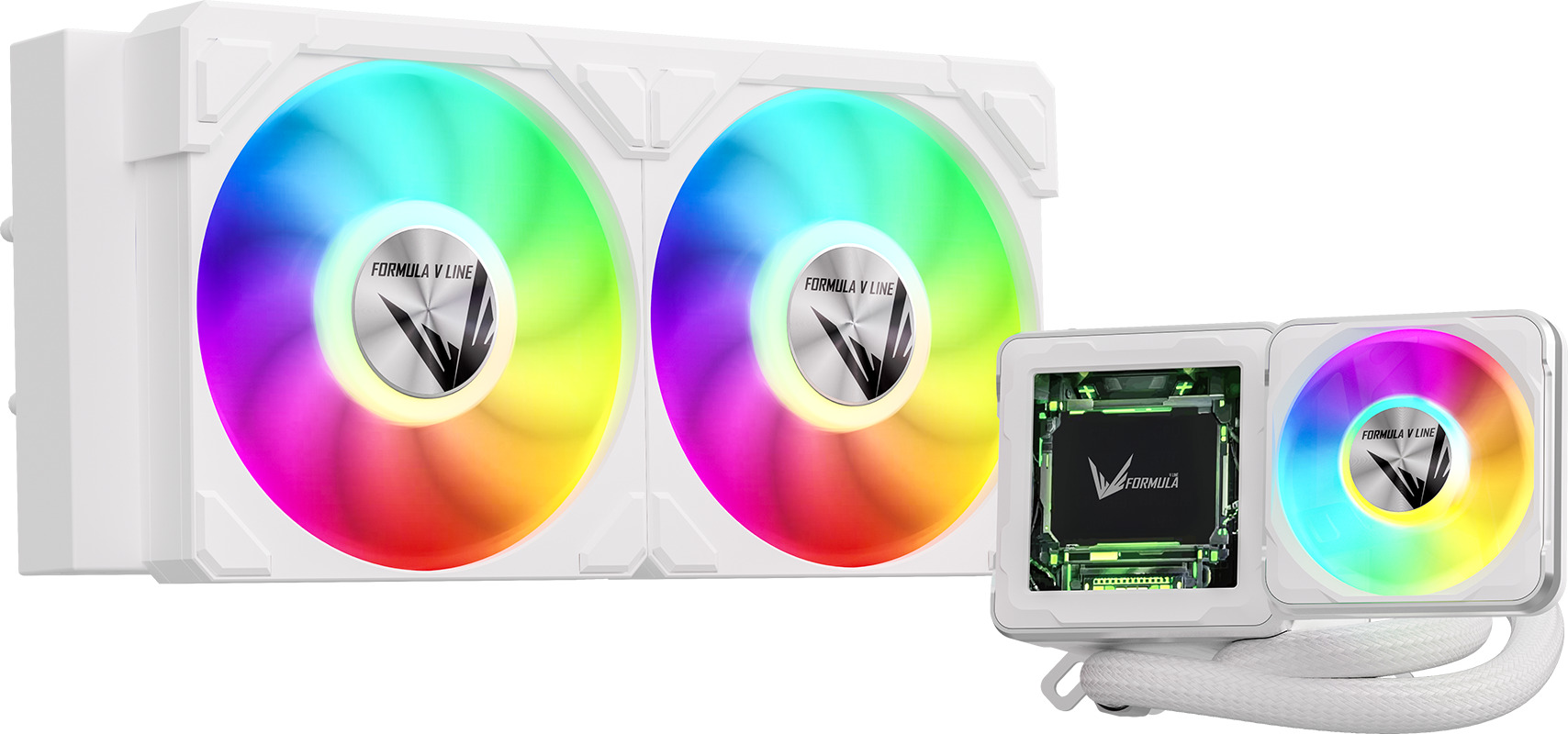 

Система охлаждения жидкостная Formula V Cryo Wing Digi 240 WH LGA115X/1200/1700/1851/1366/2011/2066/AM3/AM4/AM5 (2*120mm, 800-2150rpm, 73CFM, 280W), Cryo Wing Digi 240 WH