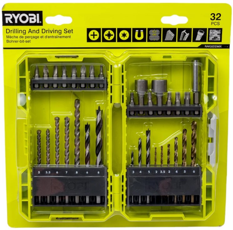 

Набор бит Ryobi RAK32DDMIX 5132004425 и сверел, RAK32DDMIX