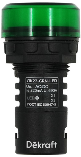 

Лампа коммутационная DEKraft 25065DEK ADDS D22 LED зел. 24В AC/DC ЛK-22, 25065DEK
