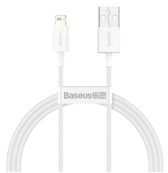 

Кабель интерфейсный Baseus CALYS-B02 USB Type A - Lightning 2.4A силиконовый 1.5m white, CALYS-B02
