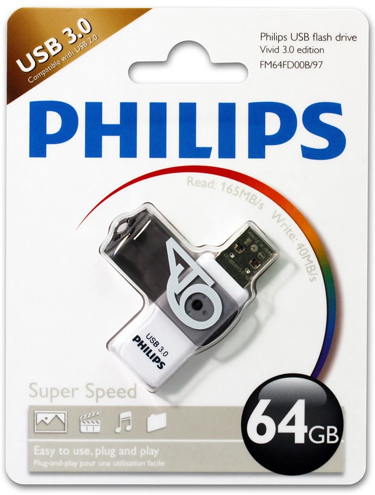 

Накопитель USB 3.0 64GB Philips FM64FD00B/97 VIVID3.0, FM64FD00B/97