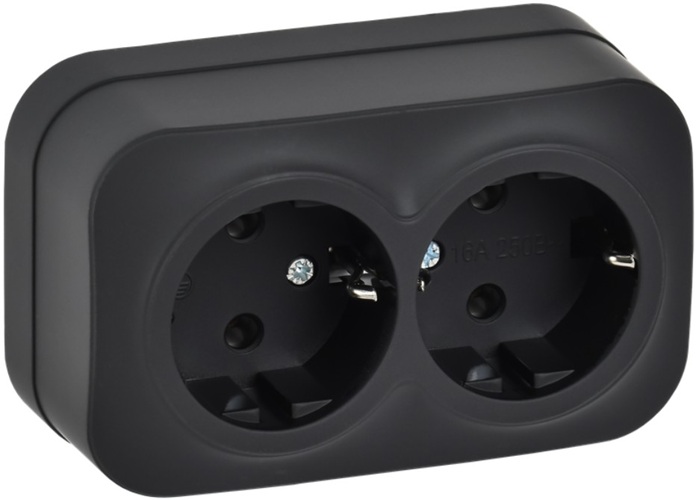 

Розетка двухместная с заземлением IEK ERH21-K02M-16 GLORY для открытой установки без защитных шторок 16А РС22-3-ХЧм черный матовый, ERH21-K02M-16