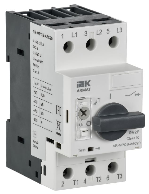 

Автоматический выключатель для защиты двигателя IEK AR-MPCB-A6C20 ARMAT A6 GV2P 14,5-20А, AR-MPCB-A6C20