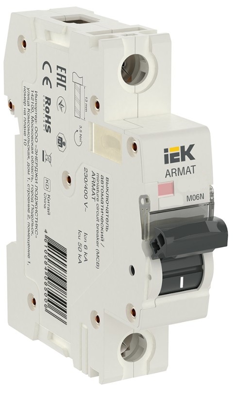 

Автоматический выключатель IEK AR-M06N-1-D050 ARMAT M06N 1P D 50А, AR-M06N-1-D050