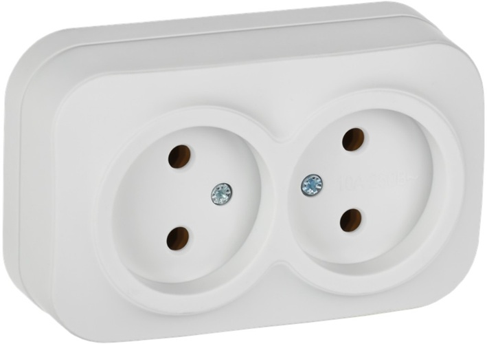 

Розетка двухместная без заземления IEK ERH20-K01M-10 GLORY для открытой установки без защитных шторок 10А РС22-2-ХБм белый матовый, ERH20-K01M-10