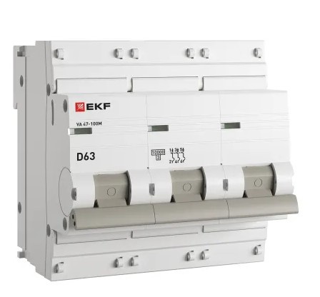 Изображение товара Автоматический выключатель EKF серия ВА 47-100М PROXIMA 63 А IP20 для защиты цепей 400 В
