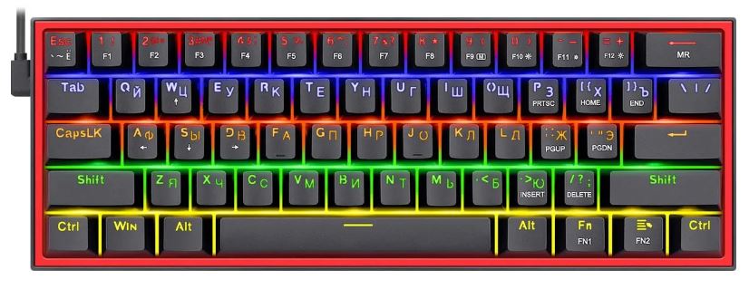

Клавиатура проводная Redragon Fizz 70671 игровая механическая RU, радужн, 61кн, черный/красный (1/20), Fizz