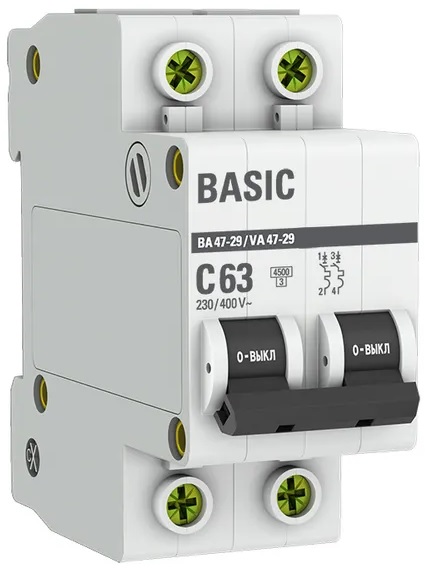 

Автоматический выключатель EKF mcb4729-2-63C 2P 63А (C) 4,5кА ВА 47-29, mcb4729-2-63C