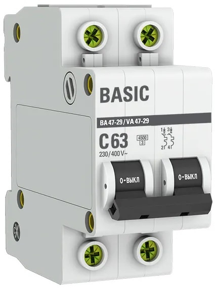 Изображение товара Автоматический выключатель EKF mcb4729-2-63C 63А IP20 2Pol