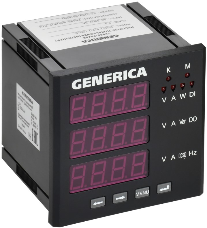 

Мультиметр GENERICA IDM21-5-3-1-LED-G цифровой щитовой трехфазный RS-485 96х96мм LED, IDM21-5-3-1-LED-G
