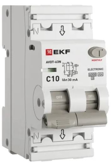 

Автомат дифференциальный EKF D63N26EA10C30 АВДТ-63N 1P+N 10А (C) 30мА (A) эл 6кА PROXIMA, D63N26EA10C30