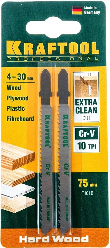 

Пилка для электролобзика Kraftool 159511-2,5 Cr-V, по дереву, ДСП, ДВП, чистый рез, EU-хвост., шаг 2,5мм., 75мм., 2шт., 159511-2,5