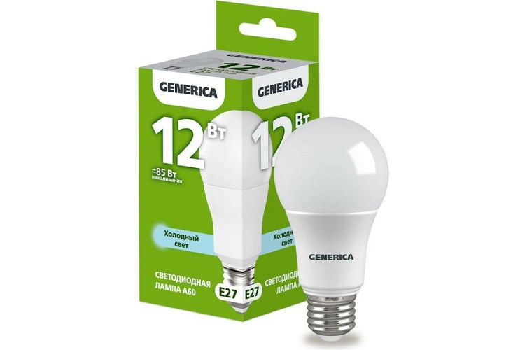 

Лампа светодиодная GENERICA LL-A60-12-230-65-E27-G A60 12Вт грушевидная 6500К E27 230В, LL-A60-12-230-65-E27-G