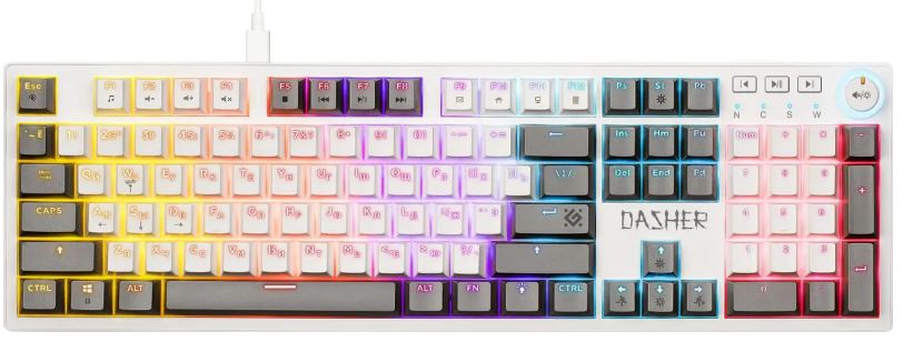 

Клавиатура Defender Dasher GK-472 45472 механическая RU, бел/сер, 104кн, YH красн, 1.5м, Dasher GK-472