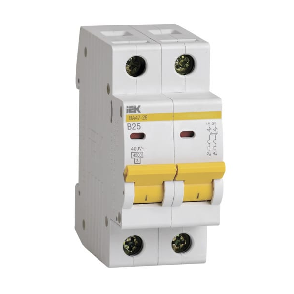

Автоматический выключатель модульный IEK MVA20-2-025-B 2п B 25А 4.5кА ВА47-29, MVA20-2-025-B