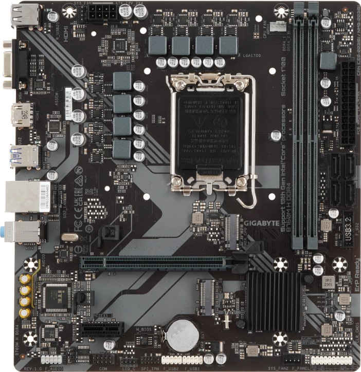 

Материнская плата mATX GIGABYTE B760M H V2 (LGA1700, B760, 2*DDR5 (8000), PCIe, M.2, 4*SATA, 3*USB 3.2, 4*USB 2.0, HDMI, DP), B760M H V2