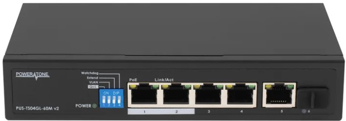 

Коммутатор неуправляемый POWERTONE PUS-TS04GL-60M v2 4 портовый POE, PUS-TS04GL-60M v2