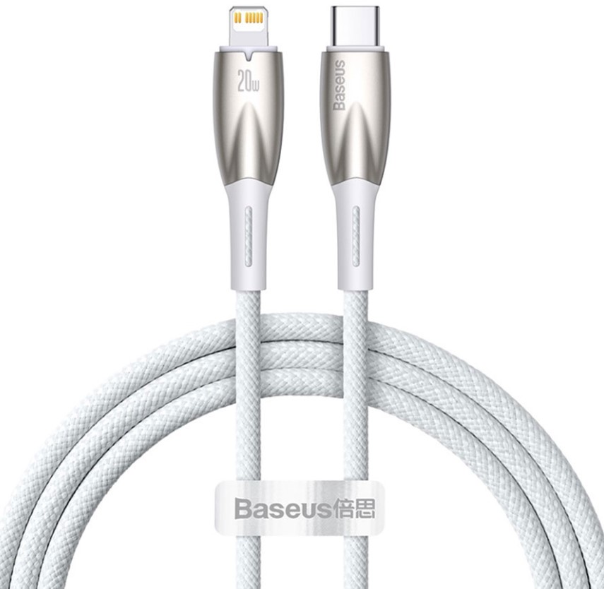 

Кабель интерфейсный Baseus CADH000002 Glimmer Series Fast Charging Data Type-C to Lightning 20W 1m White (скорость передачи: 480Mbps, материал: цинков, CADH000002
