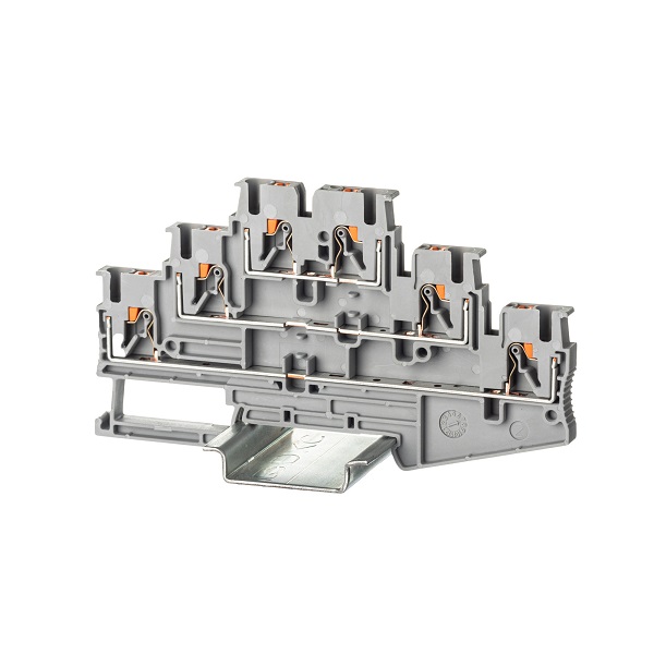 

Клемма DKC VPR-2.5-3L-GY трехуровневая, зажим push-in, 6 точек подключения, 2.5 кв.мм, серая, "Nuputuk", VPR-2.5-3L-GY