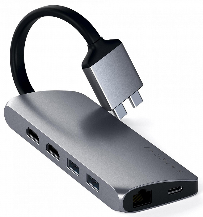 

Концентратор Satechi Type-C Dual Multimedia Adapter ST-TCDMMAM для Macbook с двумя портами USB-C, серый, Type-C Dual Multimedia Adapter