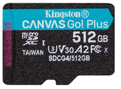 

Карта памяти MicroSDXC 512GB Kingston SDCG4/512GBSP Go Plus G4 200R V30, SDCG4/512GBSP