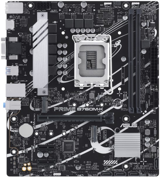 

Материнская плата mATX ASUS PRIME B760M-K (LGA1700, B760, 2*DDR5(8000), 4*SATA3 RAID, 2*M2, Audio, Gb LAN, USB 3.2, USB 2.0, HDMI, VGA), PRIME B760M-K