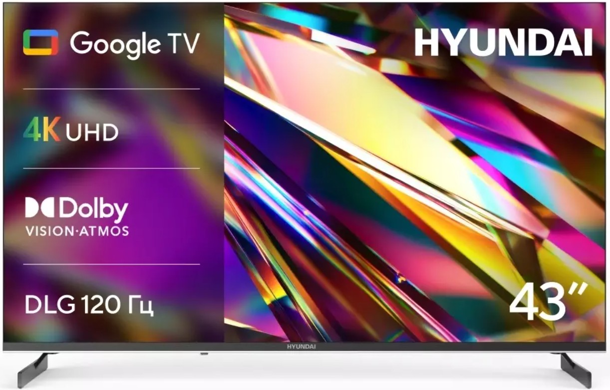 

Телевизор Hyundai H-LED43BU7011 LED, 43" Google TV Frameless Metal черный 4K Ultra HD 60Hz MEMC DVB-T DVB-T2 DVB-C DVB-S DVB-S2 USB WiFi Smart TV, H-LED43BU7011
