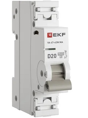 Изображение товара Автоматический выключатель EKF M63MA6120D, 20А, 230В, 6кА
