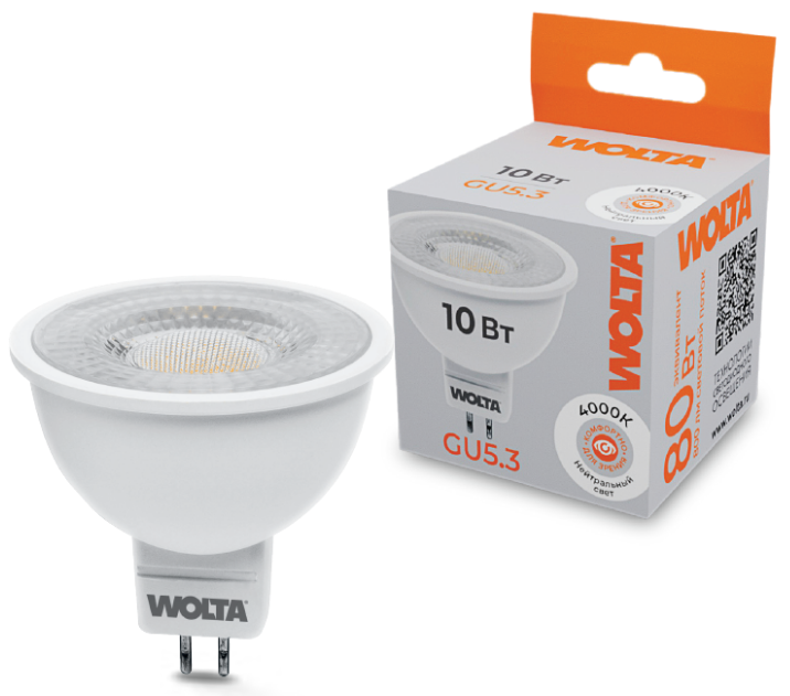 

Лампа светодиодная WOLTA WSTD-MR16-220V10W4KGU5.3-L 10Вт 4000K GU5.3 с линзой, WSTD-MR16-220V10W4KGU5.3-L