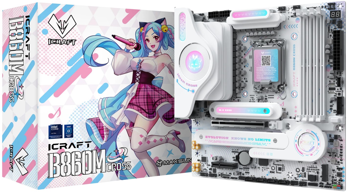 

Материнская плата mATX MAXSUN MS-iCraft 860M CROSS (LGA1851, B860, 4*DDR5, 4*SATA, 2*M.2, USB 3.2, USB 2.0, USB Type-C, PCIe, HDMI, DP), MS-iCraft 860M CROSS
