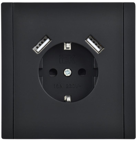 Изображение товара Розетка с заземлением и 2 USB портами серии FORTE&PIANO IEK FP-R14-16-U21-D31-K02