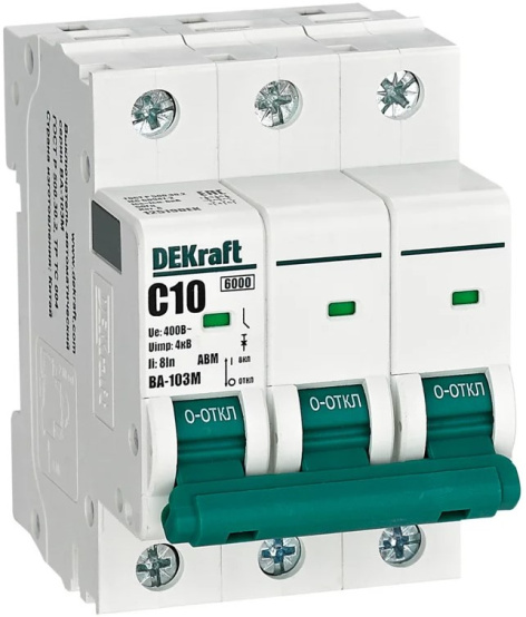 Изображение товара Автоматический выключатель DEKraft 12554DEK IP20, 6А, 3 полюса, модульный