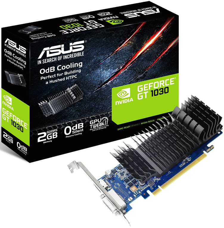 

Видеокарта PCI-E ASUS GeForce GT 1030 2GB Silent Low Profile GDDR5 64bit 14nm 1228/6008MHz DVI-D(HDCP)/HDMI RTL, GeForce GT 1030