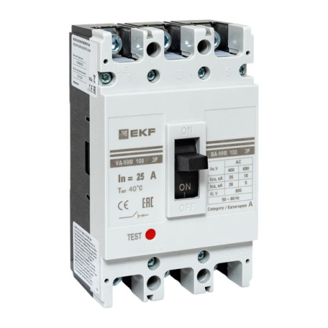 Изображение товара Автоматический выключатель EKF MCCB99-100-25M 3 полюса для распределительных сетей