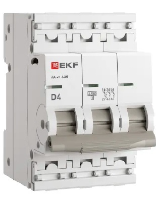 Изображение товара Автоматический выключатель EKF M634304D серия PROxima 3 полюса 400 В 4 А IP20