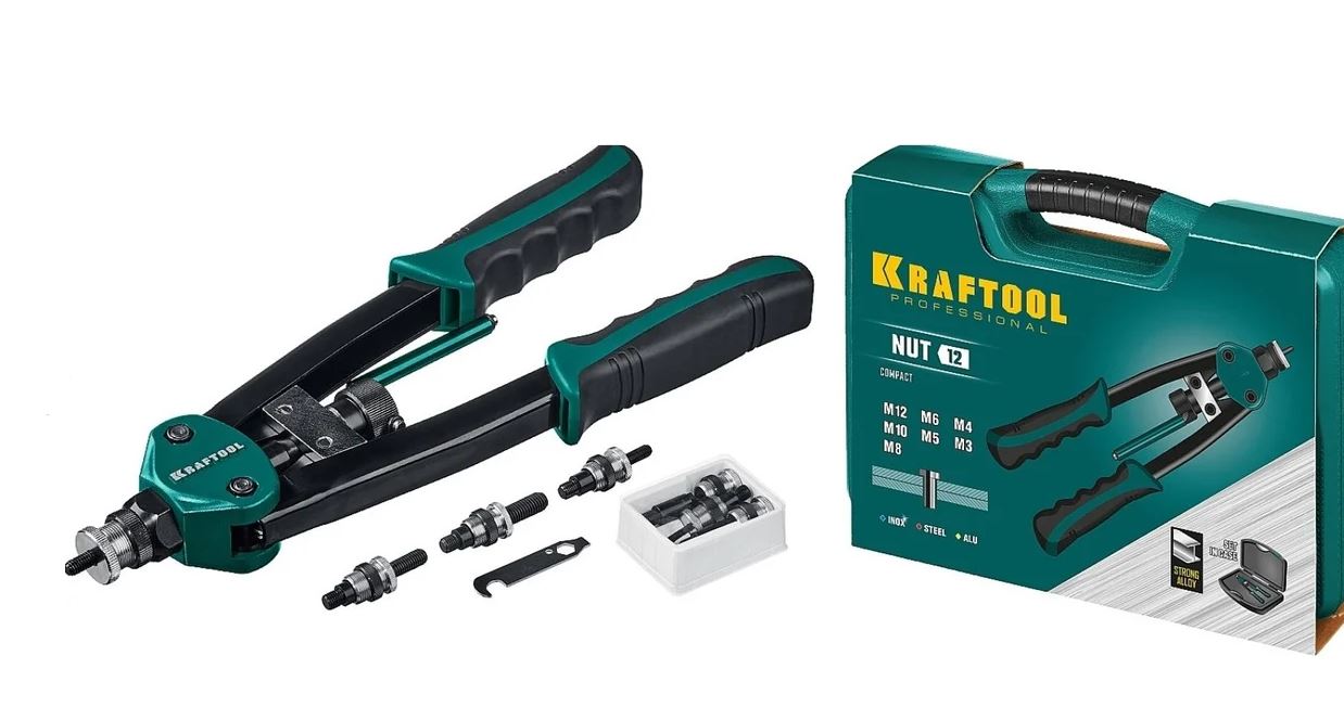 

Заклепочник Kraftool Nut-12 31183 Kraftool резьбовой двуручный в кейсе М3 - М12, Nut-12