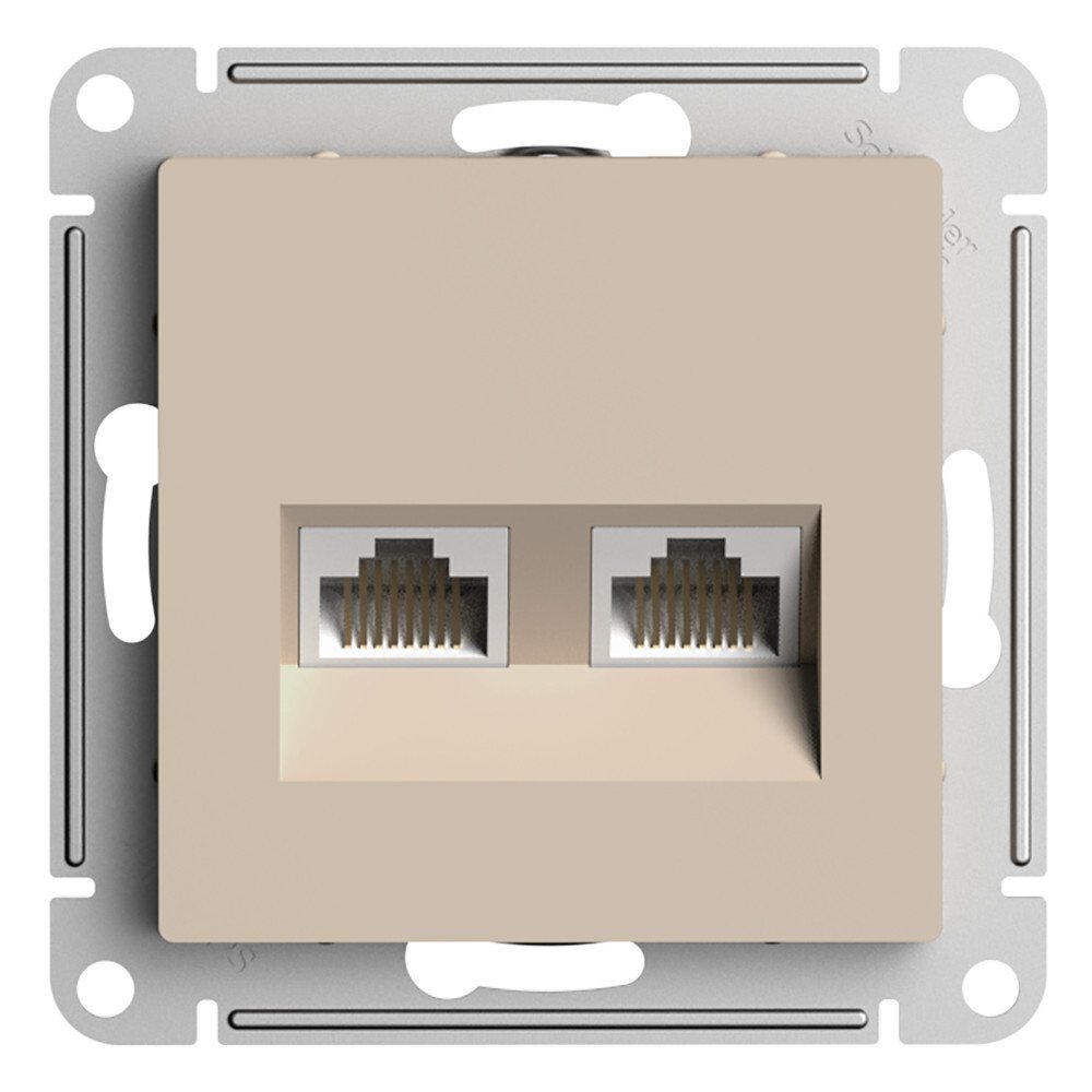 

Розетка компьютерная Systeme Electric ATN001285 AtlasDesign двойная RJ45+RJ45, кат.5E, механизм, Песочный, ATN001285