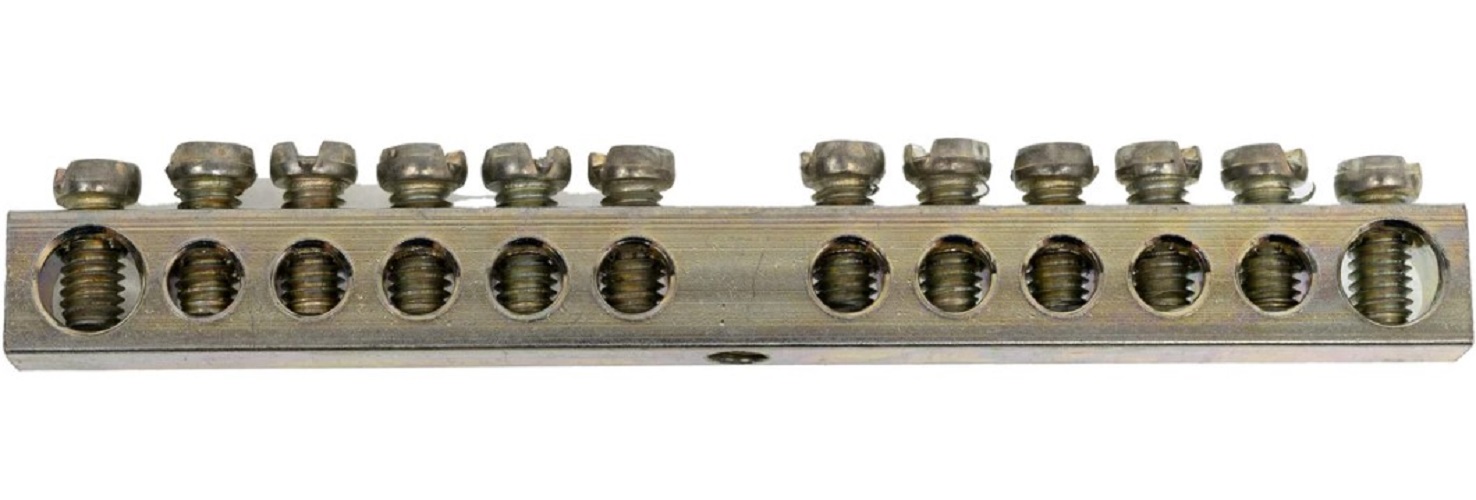 

Шина PEN "земля-ноль" IEK YNN10-12-100-N 6х9мм 12/1 Ni (12групп/креп по центру), YNN10-12-100-N