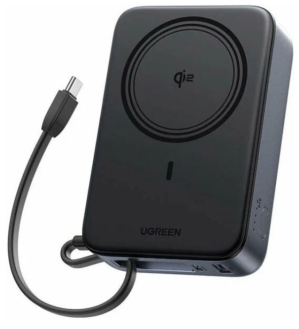 

Аккумулятор внешний UGREEN PB567 55450B Magnetic 20000mAh Wireless QI2 15W Power Bank. Цвет: серый космос, PB567