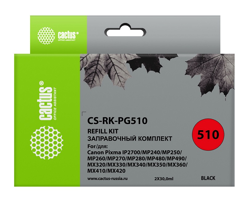 

Заправочный комплект Cactus CS-RK-PG510 черный (2x30мл) Canon MP240/ MP250/MP260, CS-RK-PG510