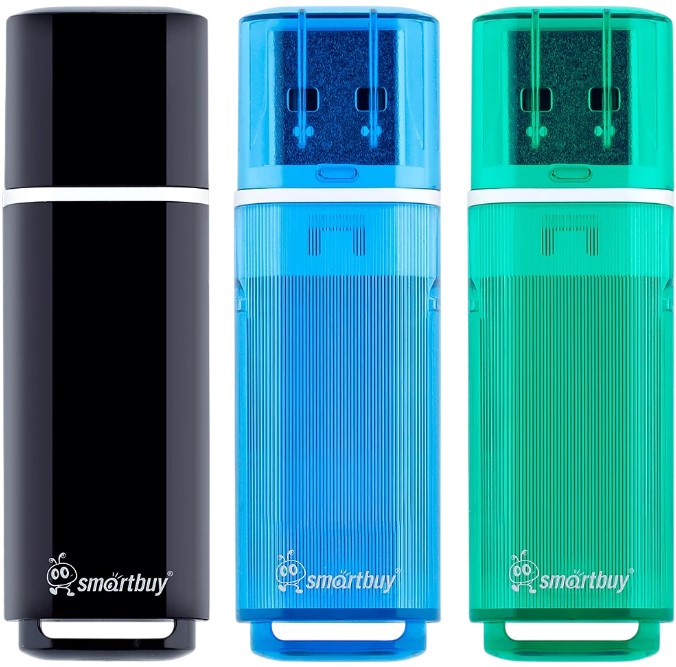 

Накопитель USB 2.0 32GB SmartBuy GLOSSY SB032GB2GSKBGSET комплект 3 шт. (чёрный / синий / зелёный), GLOSSY