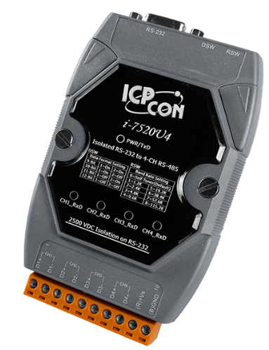 Изображение товара Преобразователь ICP DAS I-7520U4-G CR для RS-232 и RS-485 на DIN-рейке