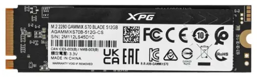

Накопитель SSD M.2 2280 ADATA AGAMMIXS70B-512G-CS XPG GAMMIX S70 BLADE PCIe 512GB Gen4x4 NVMe 1.4 7200/2600MB/s IOPS 425K/510K MTBF 2M TBW 370TB, AGAMMIXS70B-512G-CS