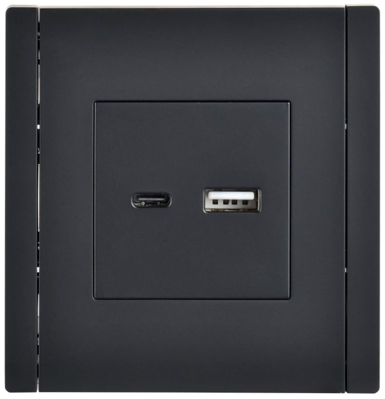 

Розетка USB IEK FP-U22-018-K02 FORTE&PIANO тип A+тип C 18Вт FP151 черный, FP-U22-018-K02