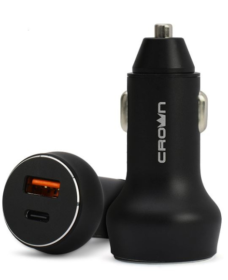 Изображение товара Автомобильное зарядное устройство Crown CMCC-004 с USB-A и Type-C для быстрой зарядки