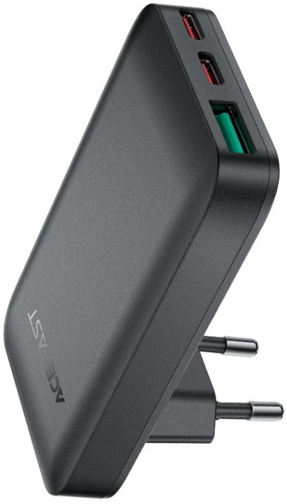 

Зарядное устройство сетевое ACEFAST A100 ультра-тонкое, PD65 W Gan 2 USBC/1 USB-A Ultra-Thin Charger EU. Цвет: черный, A100