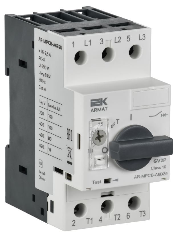 

Автоматический выключатель для защиты двигателя IEK AR-MPCB-A6B25 ARMAT A6 GV2P 1,6-2,5А, AR-MPCB-A6B25
