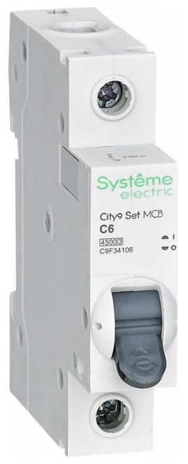 

Автоматический выключатель Systeme Electric C9F34106 City9 Set С 6А 1P 4.5kA 230В, C9F34106