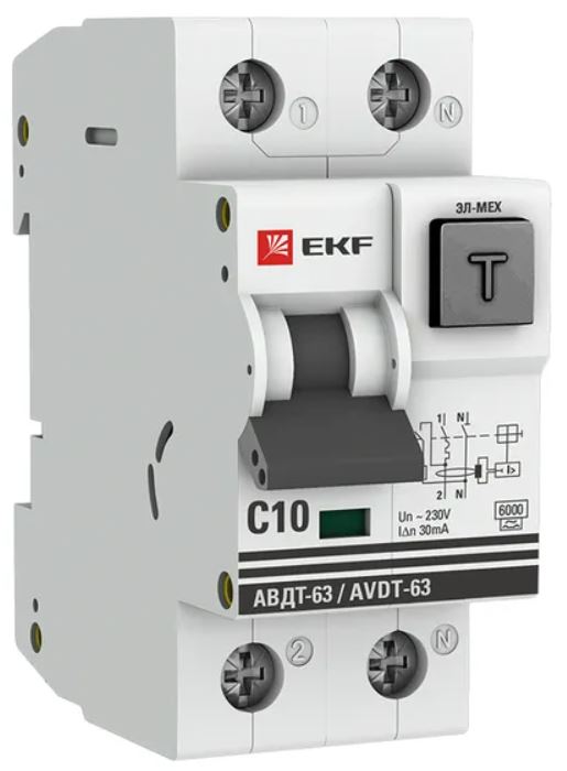 

Автомат дифференциальный EKF DA63-10-30 АВДТ-63 1P+N 10А характеристика C 30мА тип A электромеханический 6кА PROXIMA, DA63-10-30