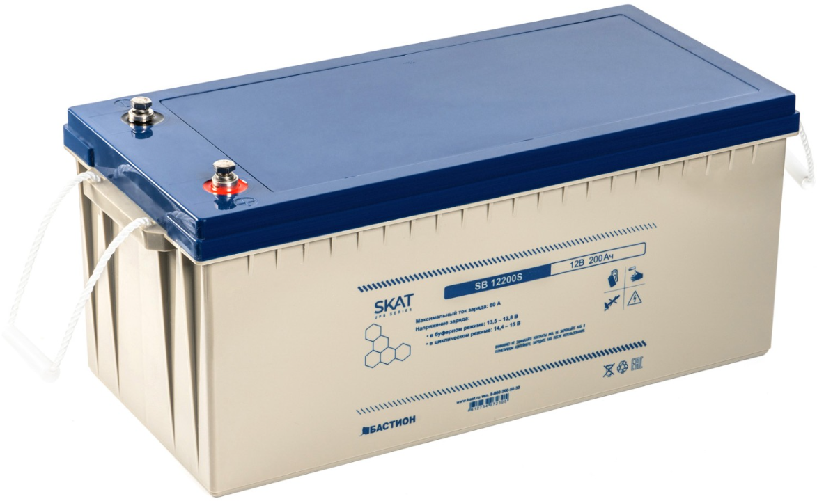 

Аккумулятор Бастион SKAT SB 12200S свинцово-кислотный тип AGM 12V 200Ач Iзар.66А, клеммы под болт М6, SKAT SB 12200S